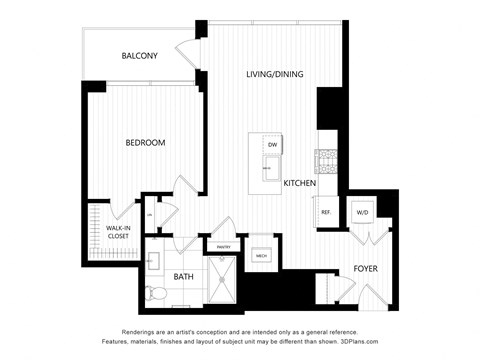 a floor plan of a bedroom apartment with an open floor plan